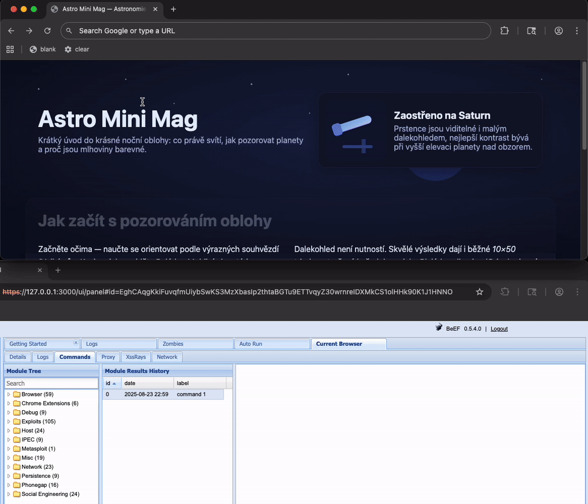 Attacker manipulates victim's browser